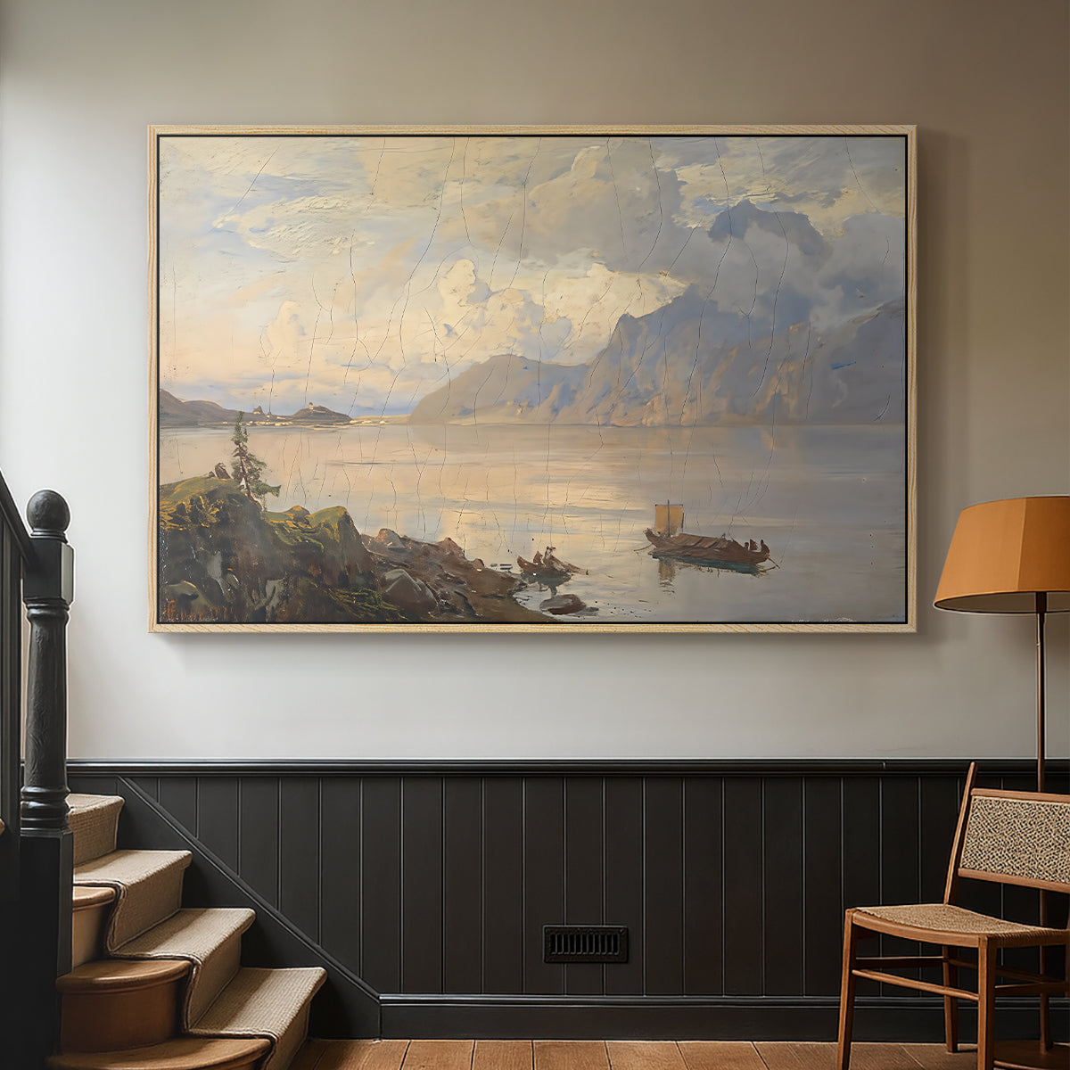 Traunsee, 1871 - Floater Framed Canvas Print