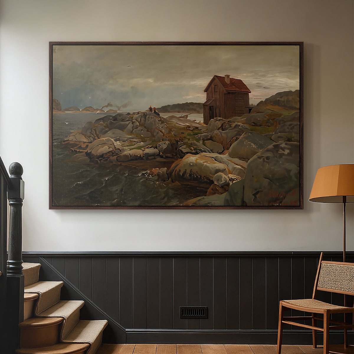 A Fisherman's Home, Lillesand, 1858 - Floater Framed Canvas Print
