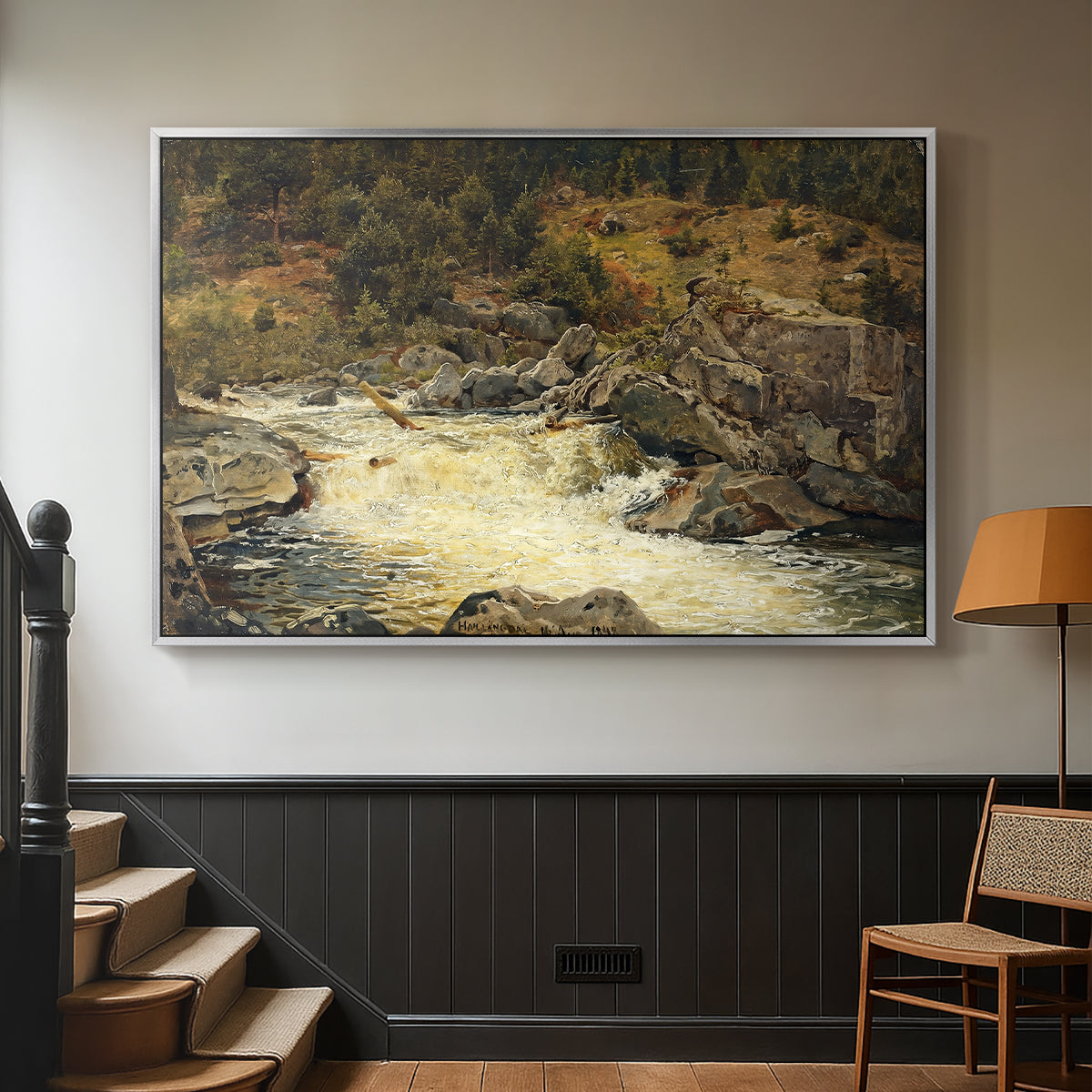 Waterfall in Hallingdal, 1848 - Floater Framed Canvas Print