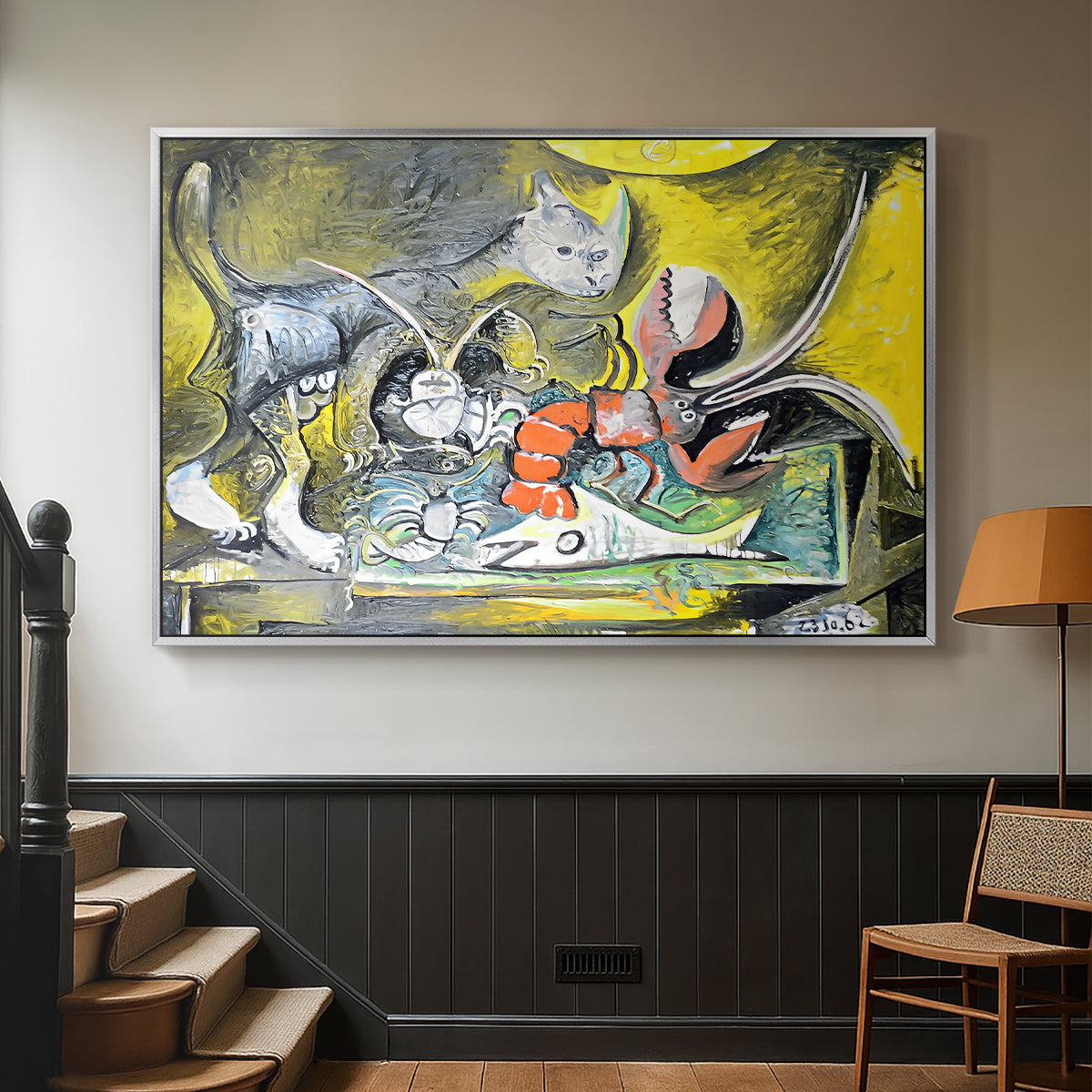 Still Life with Cat and Lobster, 1962 - Floater Framed Canvas Print