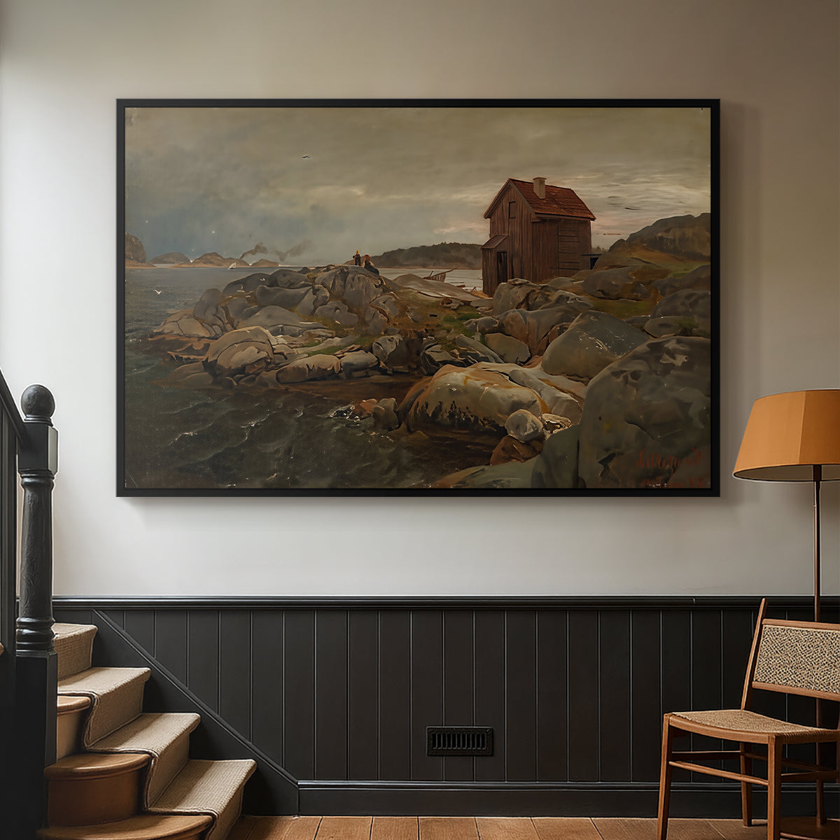 A Fisherman's Home, Lillesand, 1858 - Floater Framed Canvas Print