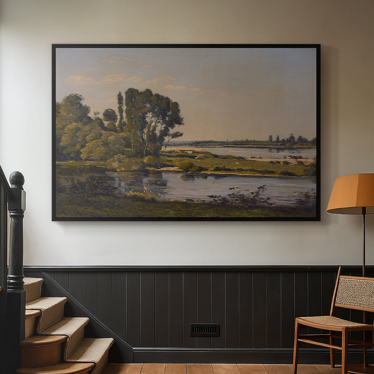 Landscape with a River, 1892 - Floater Framed Canvas Print
