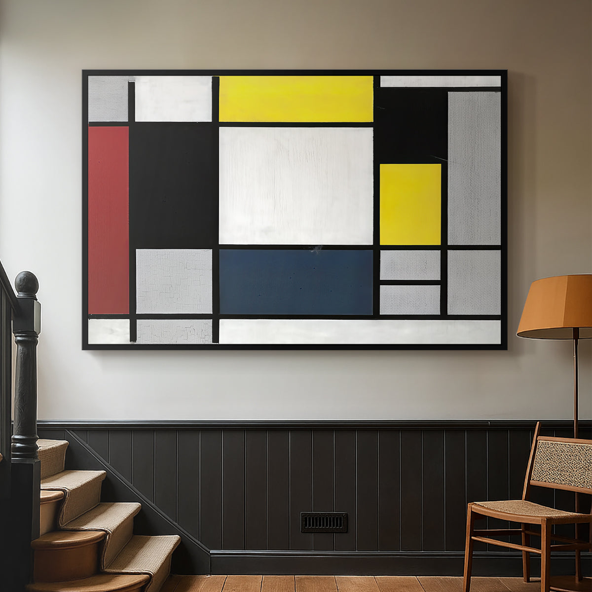 Composition with Yellow, Red, Black, Blue, and Gray, 1920 - Floater Framed Canvas Print
