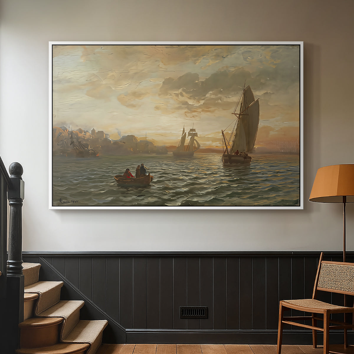 View from the Oslofjord, 1866 - Floater Framed Canvas Print