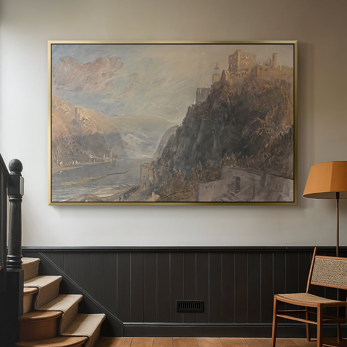Rheinfels Looking to Katz and Gourhausen, 1817 - Floater Framed Canvas Print