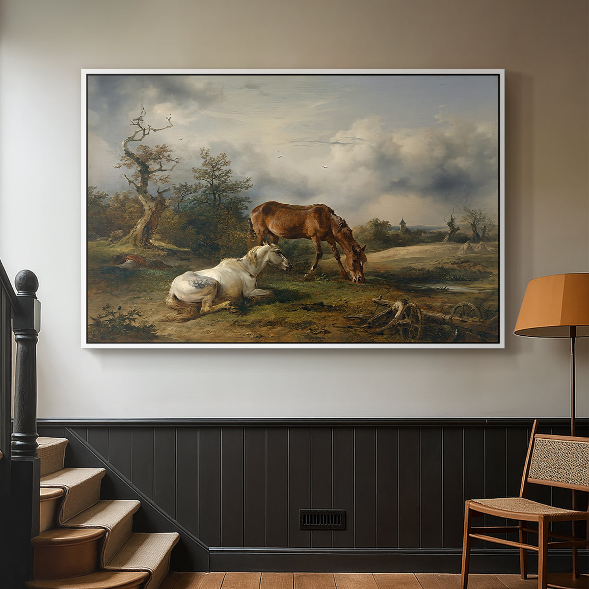 Two Horses on the Pasture, c. 1825 - Floater Framed Canvas Print