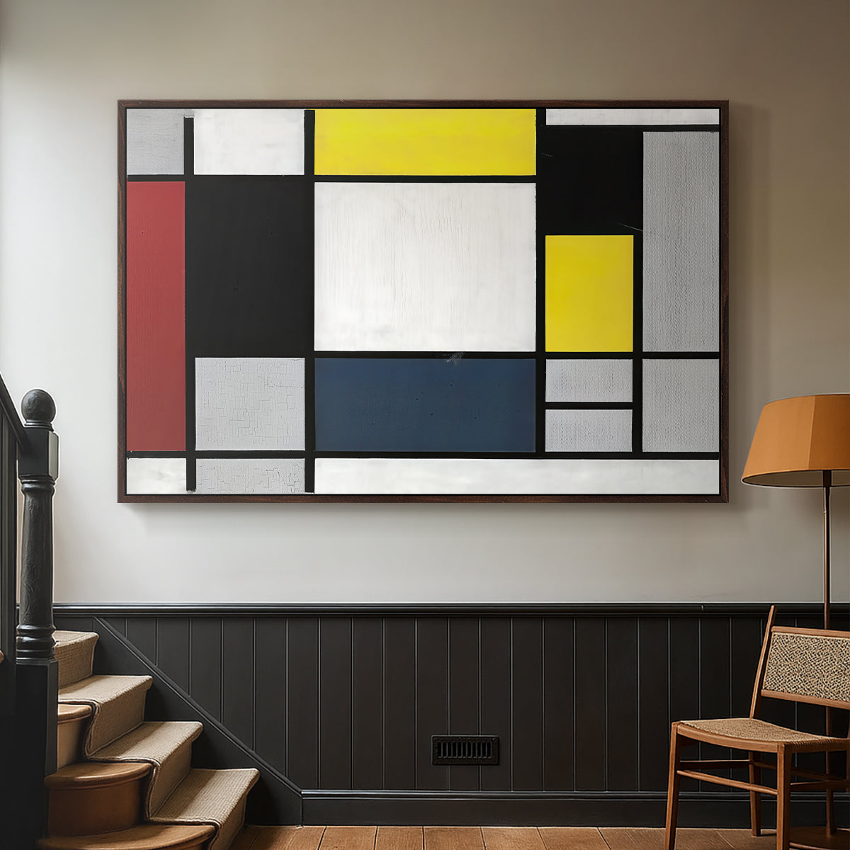 Composition with Yellow, Red, Black, Blue, and Gray, 1920 - Floater Framed Canvas Print