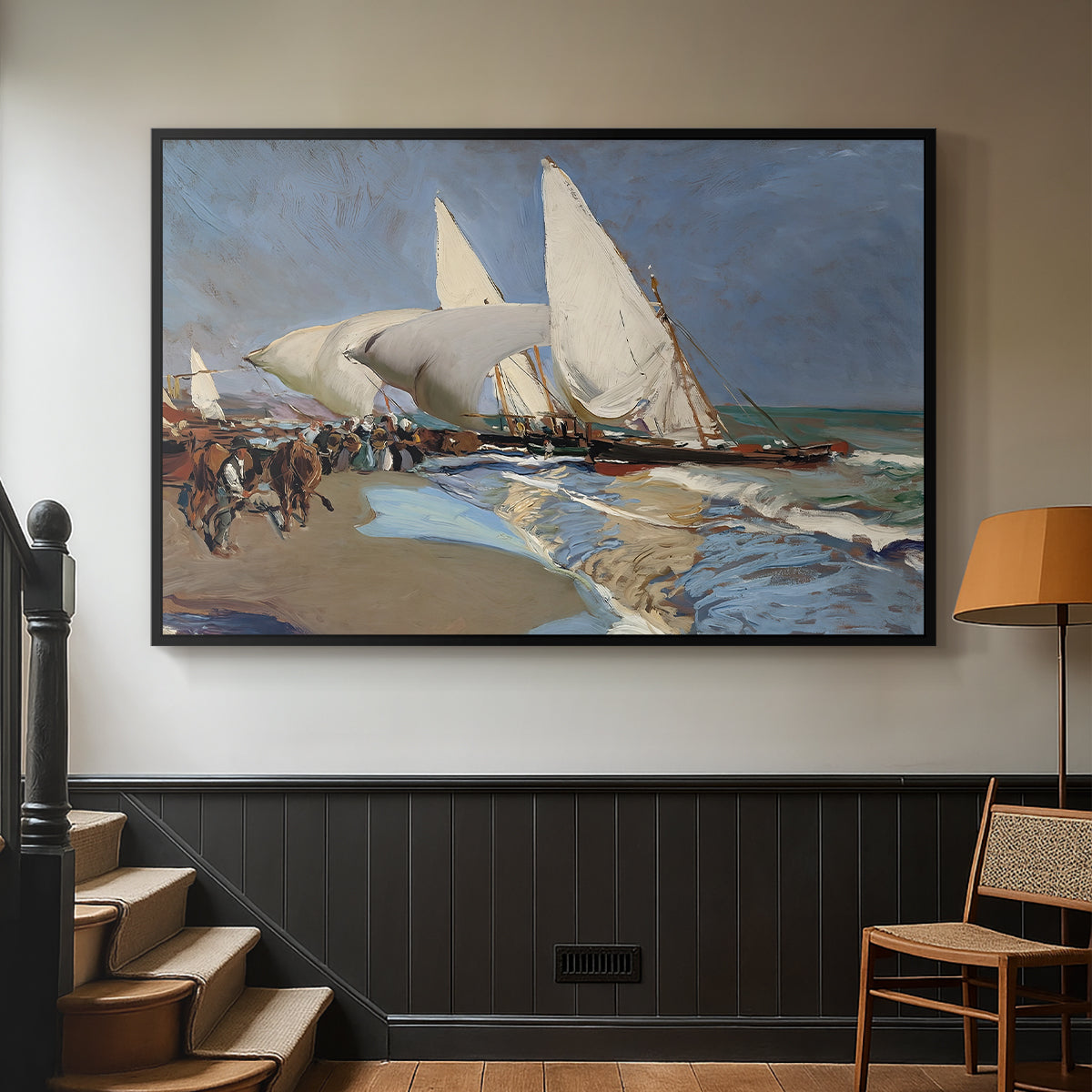 The Beach at Valencia, 1908 - Floater Framed Canvas Print