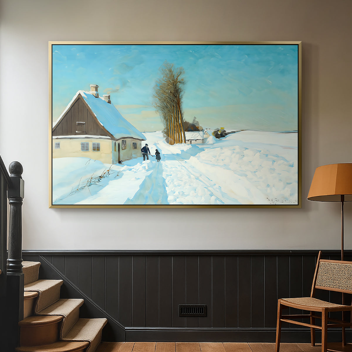 Shoveling Snow on a Beautiful Winter Day, c. 1898 - Floater Framed Canvas Print