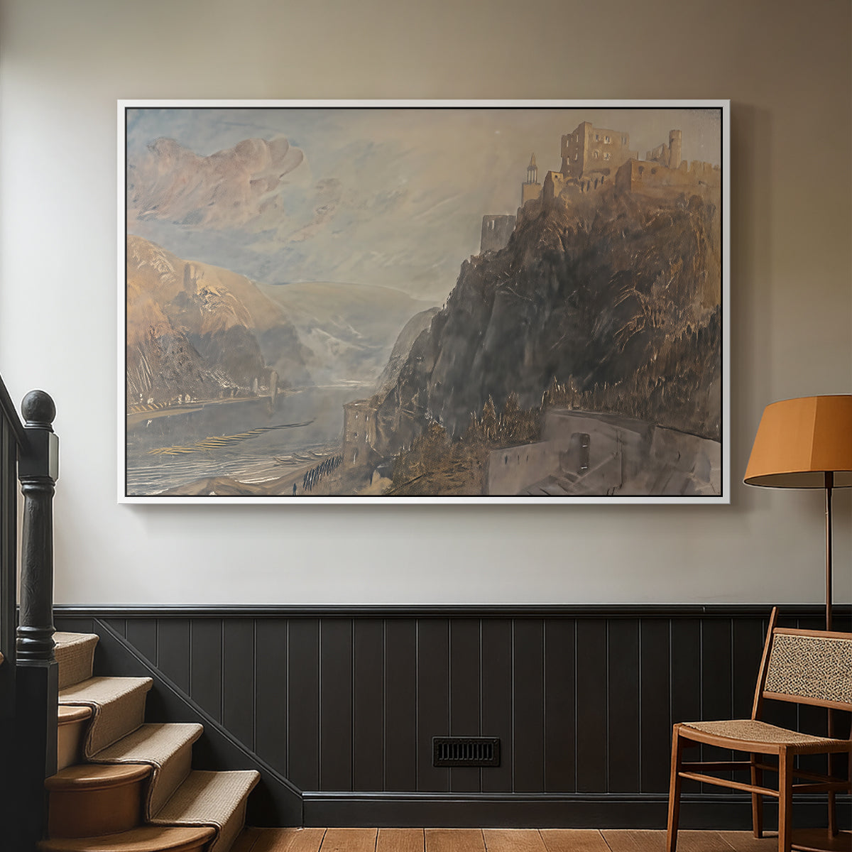 Rheinfels Looking to Katz and Gourhausen, 1817 - Floater Framed Canvas Print