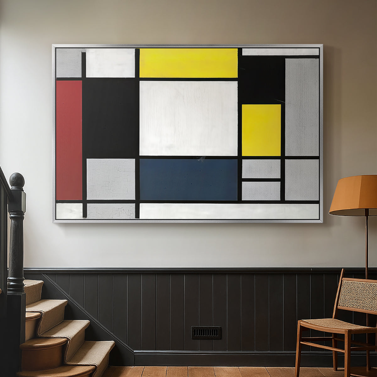 Composition with Yellow, Red, Black, Blue, and Gray, 1920 - Floater Framed Canvas Print
