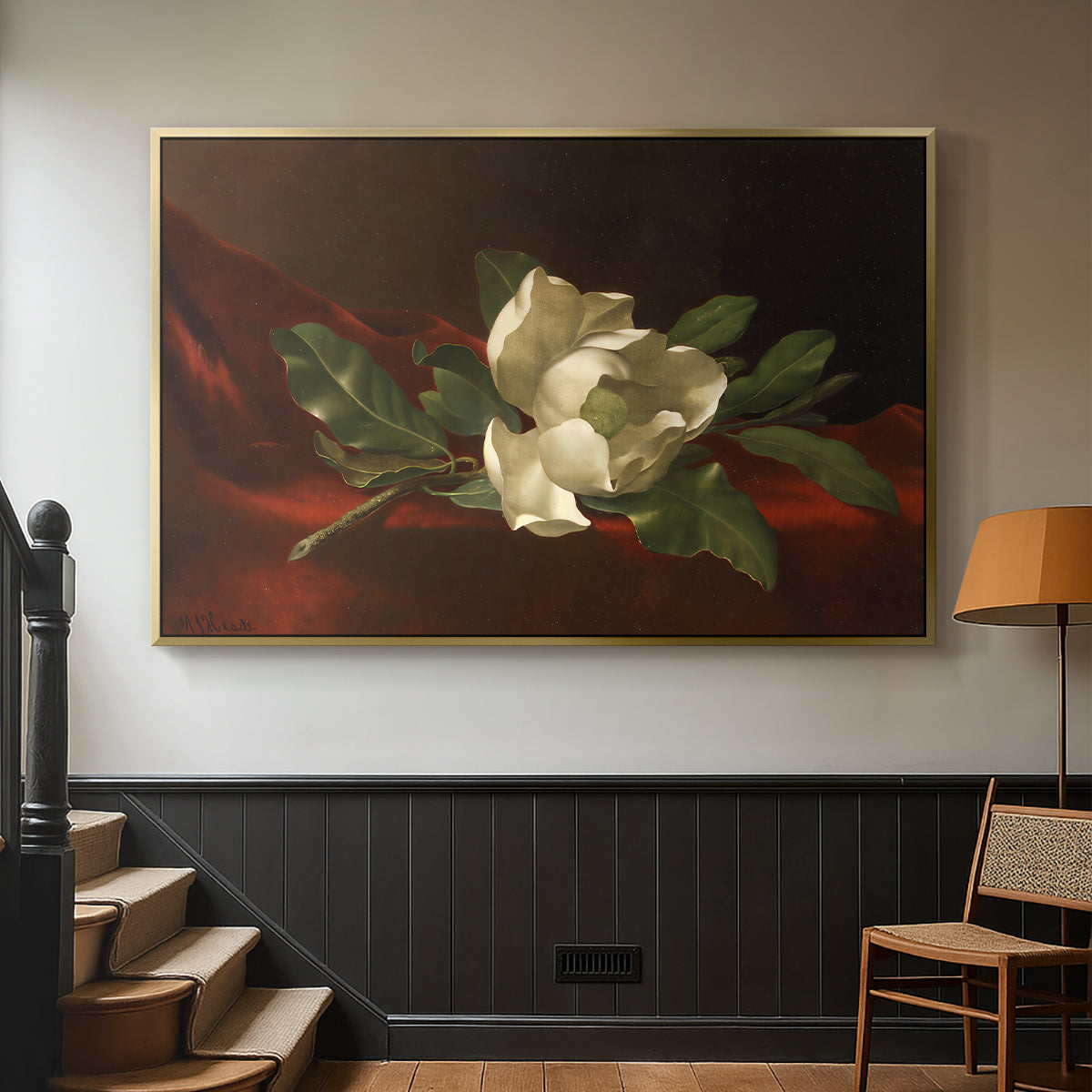Magnolia on Red Velvet, c. 1885-1890 - Floater Framed Canvas Print