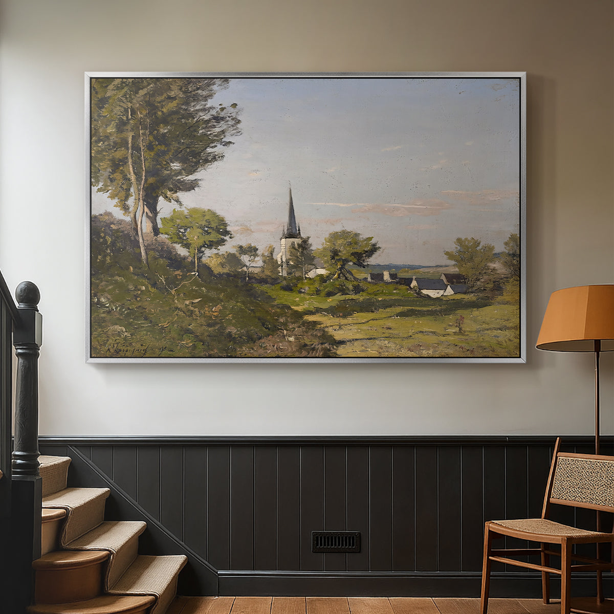 Village Landscape with Church, 1891 - Floater Framed Canvas Print