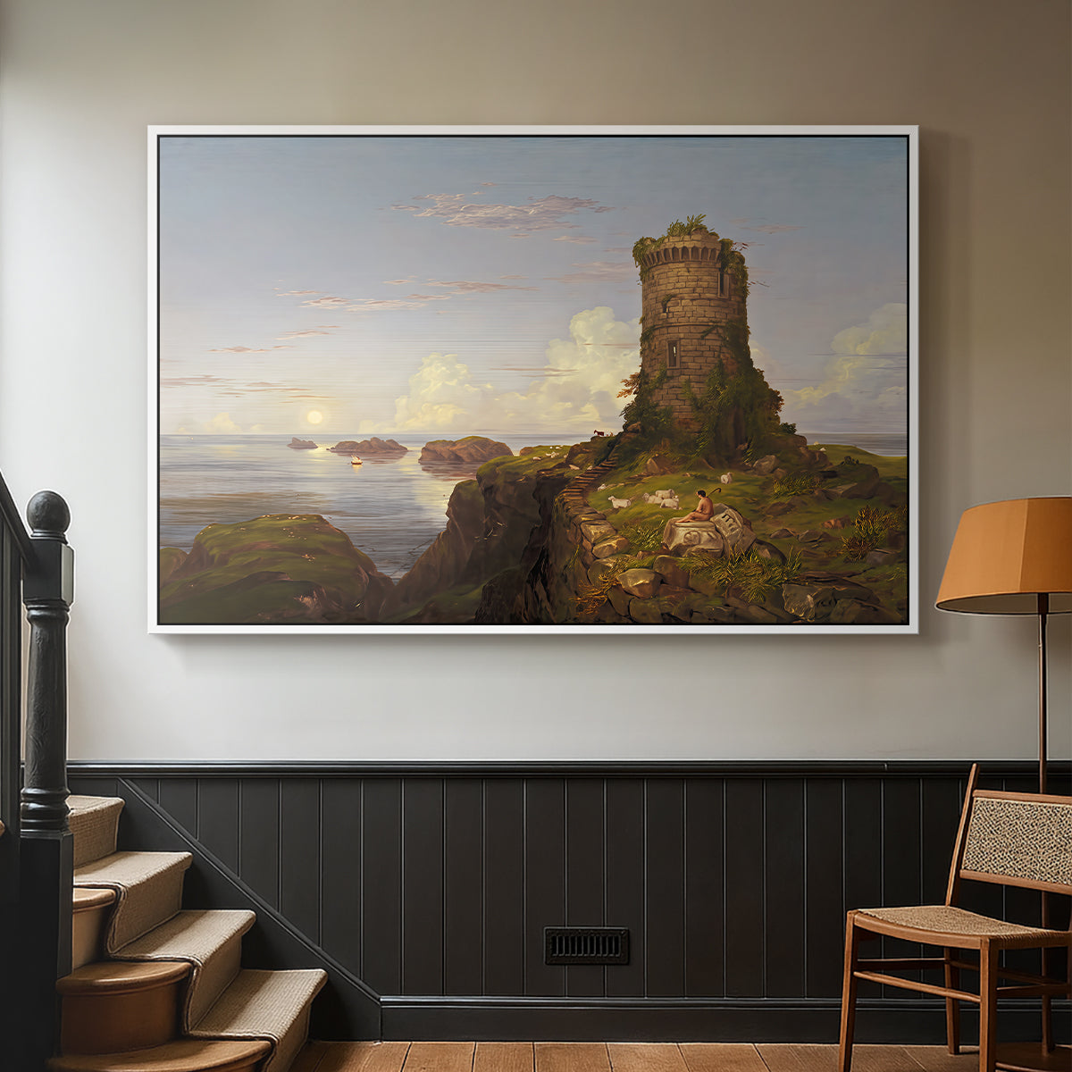 Italian Coast Scene with Ruined Tower, 1838 - Floater Framed Canvas Print