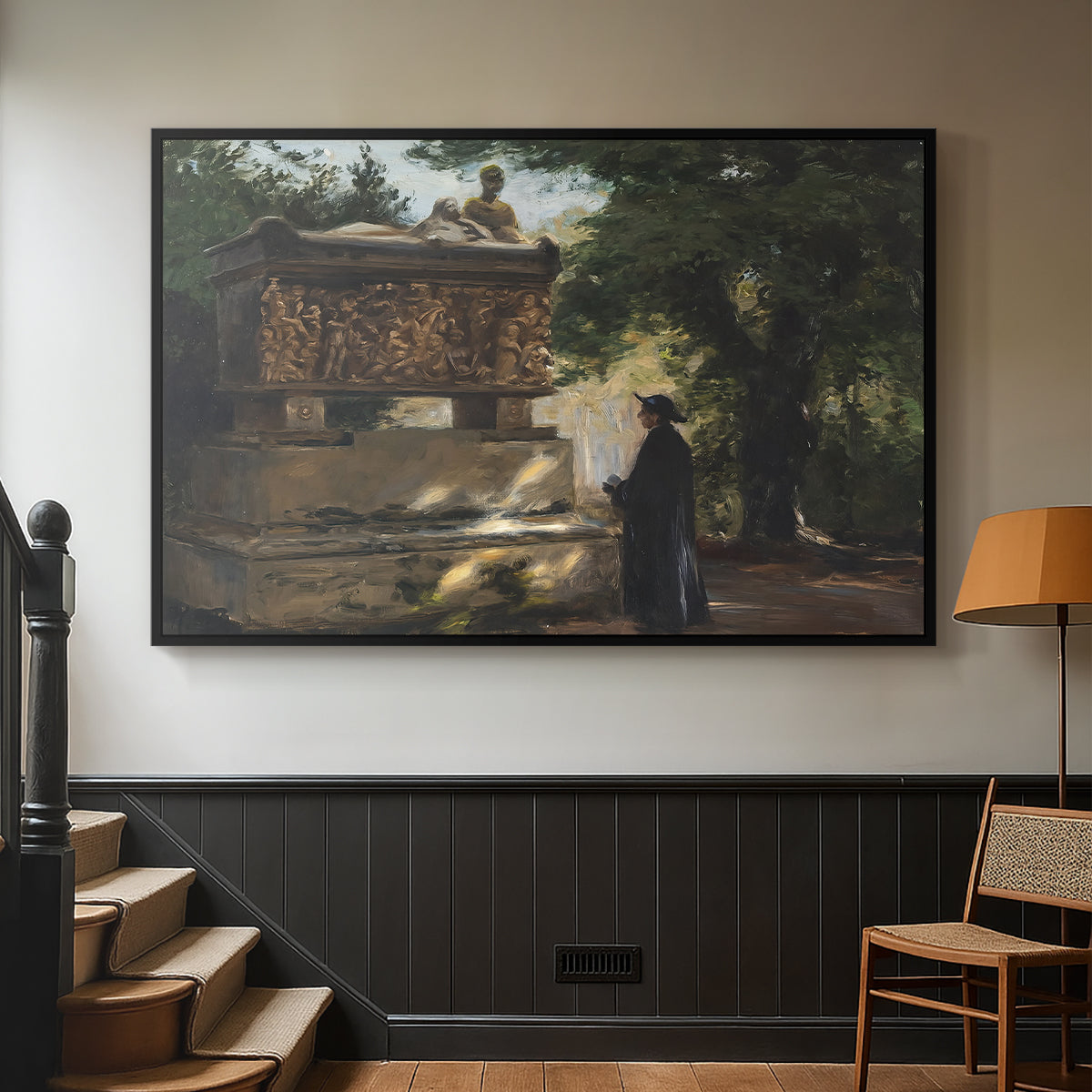 A Catholic Priest in Front of a Sarcophagus, c. 1857 - Floater Framed Canvas Print