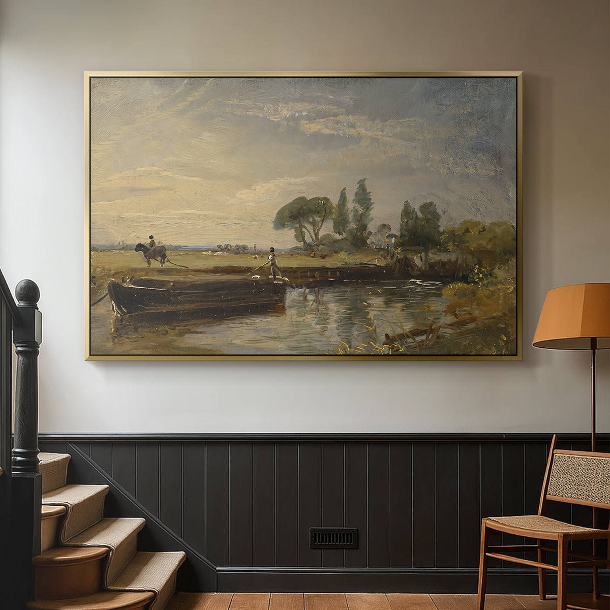 Barge below Flatford Lock, c. 1810 - Floater Framed Canvas Print