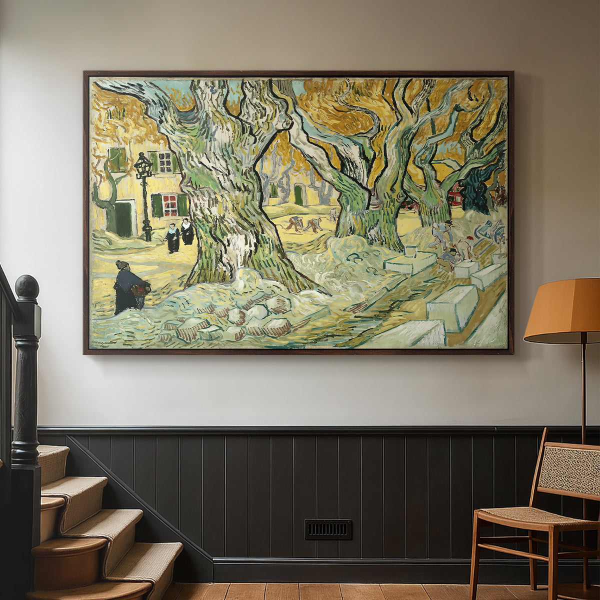 The Large Plane Trees (Road Menders at Saint-Rémy), 1889 - Floater Framed Canvas Print