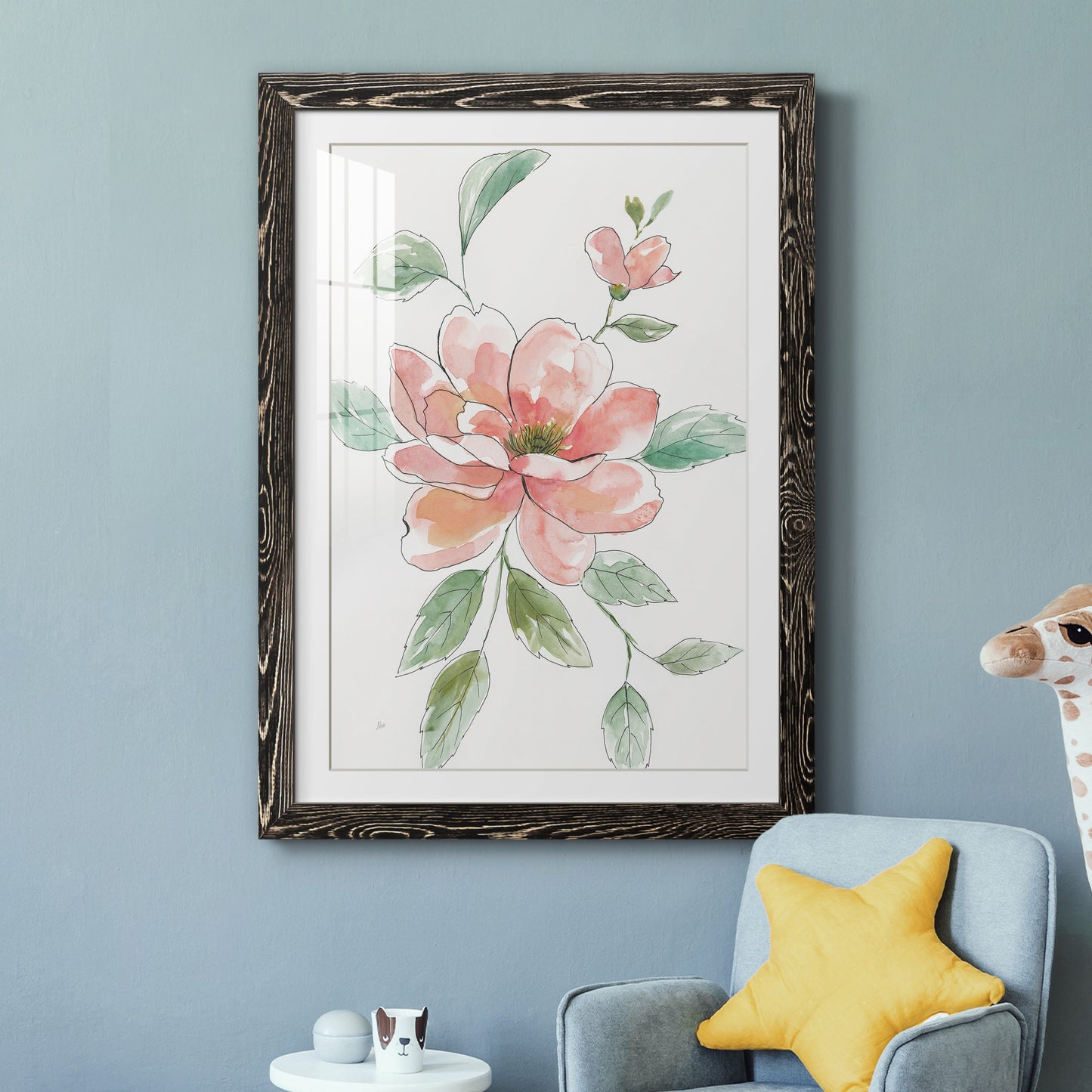 Peony Contour - Barnwood Framed Art Print