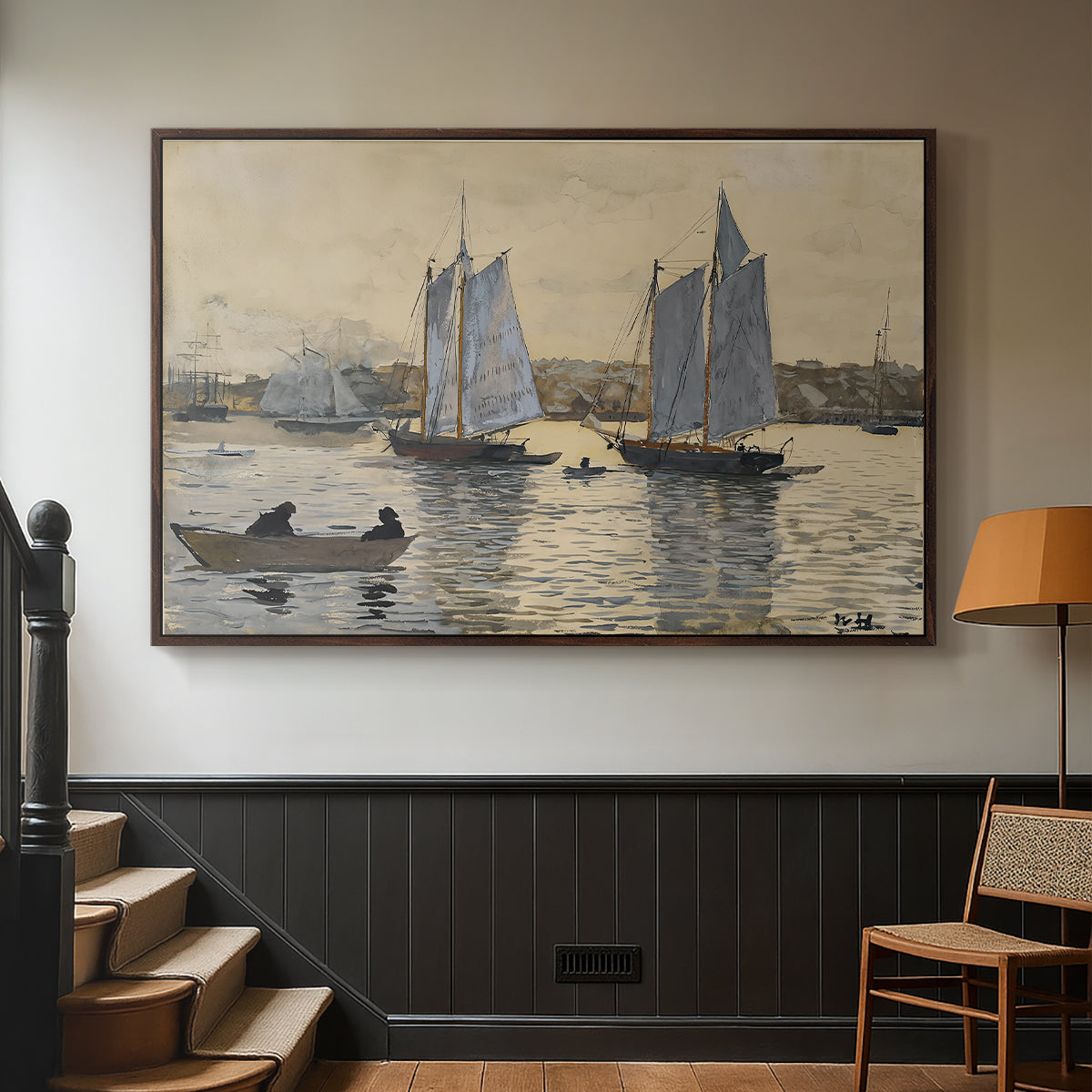Two Schooners, Gloucester, c. 1880 - Floater Framed Canvas Print