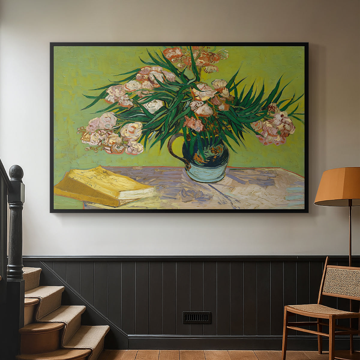 Vase with Oleanders and Books, 1888 - Floater Framed Canvas Print