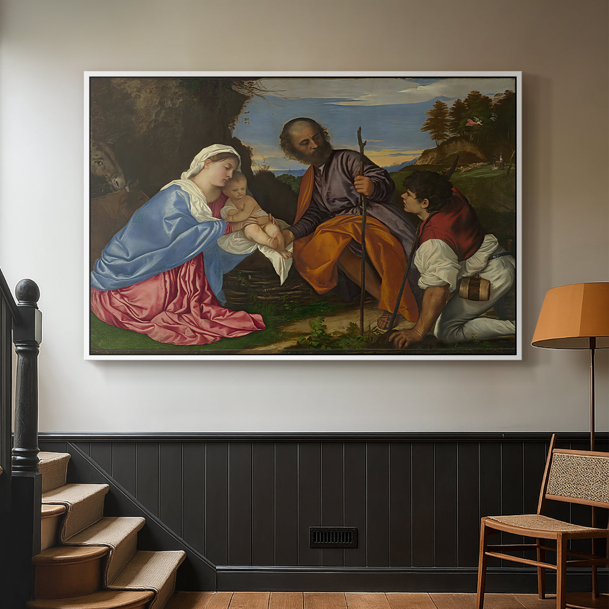 The Holy Family with a Shepherd, c. 1510 - Floater Framed Canvas Print