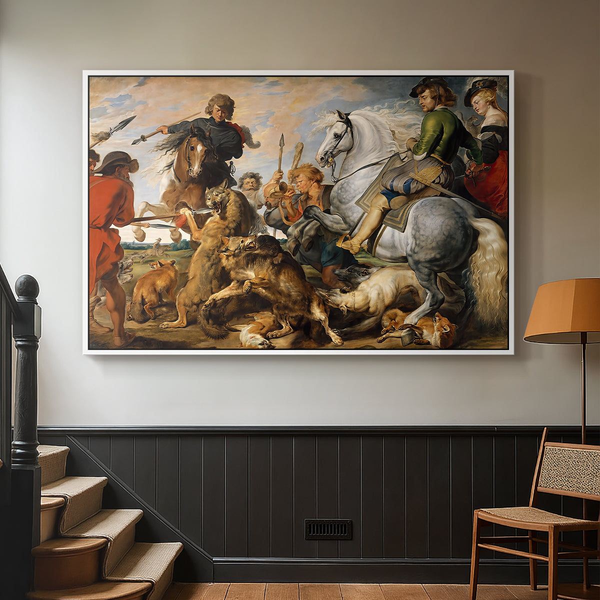 The Wolf and Fox Hunt, c. 1616 - Floater Framed Canvas Print