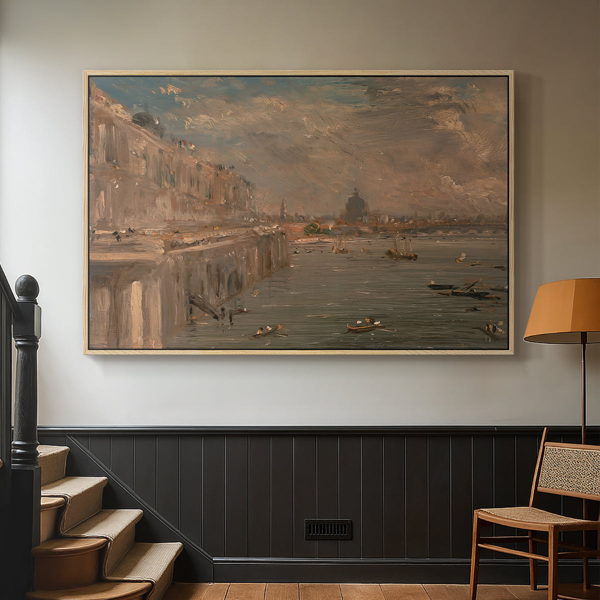 Somerset House Terrace from Waterloo Bridge, c. 1819 - Floater Framed Canvas Print