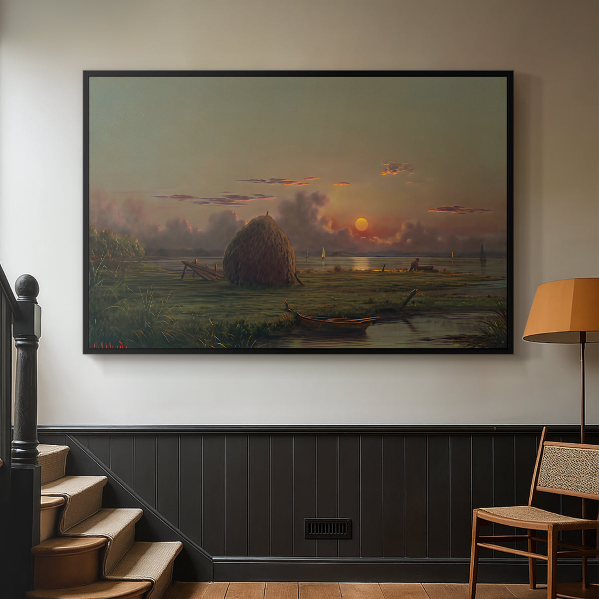 Haystack at Sunset, 1880 - Floater Framed Canvas Print