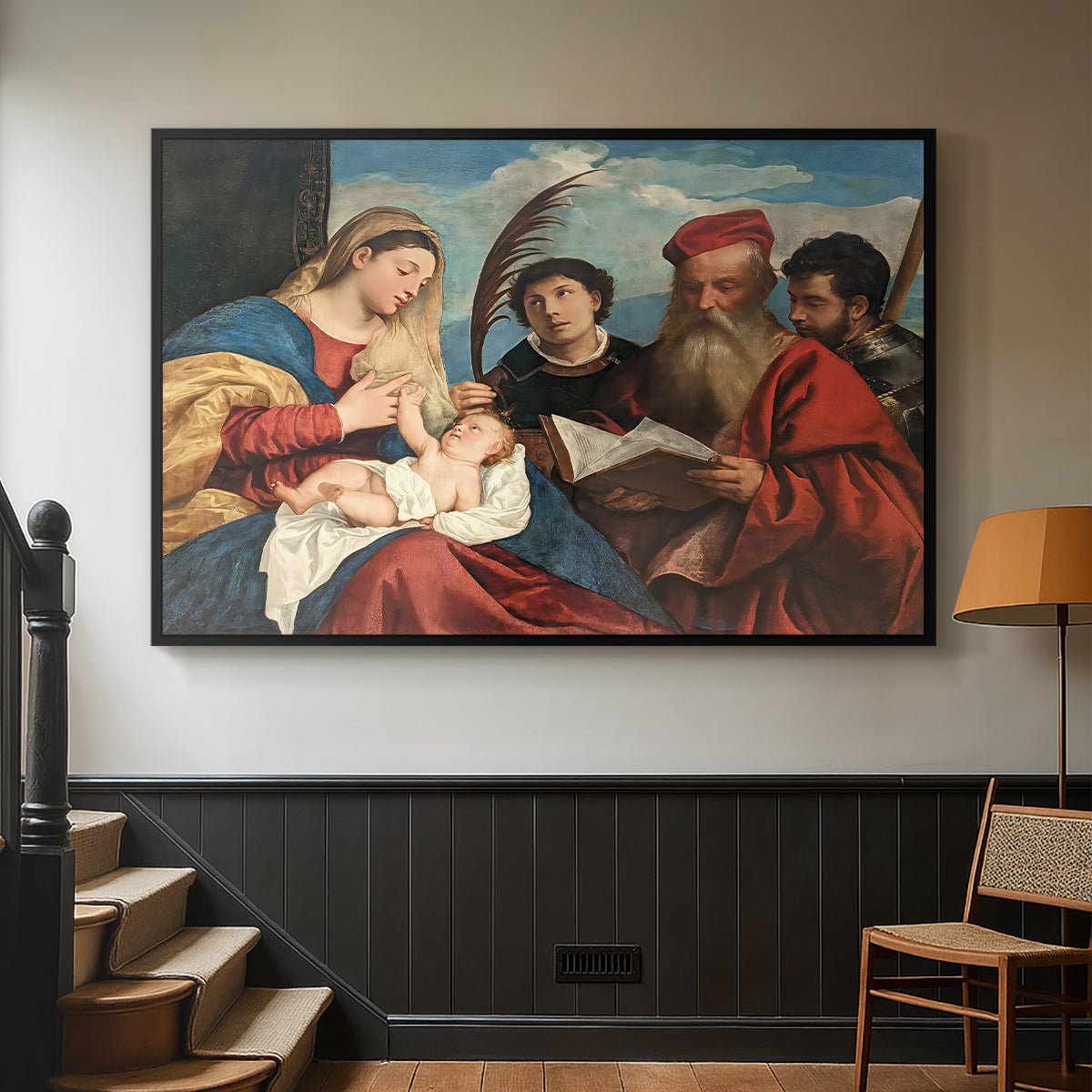 Mary and Child with Saints Stephen, Jerome and Maurice, c. 1510 - Floater Framed Canvas Print