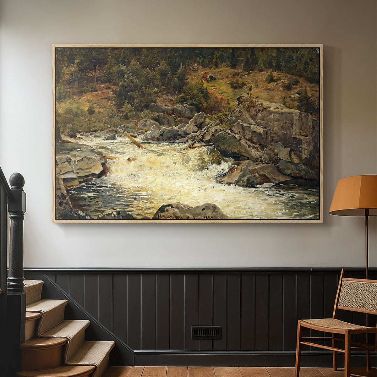 Waterfall in Hallingdal, 1848 - Floater Framed Canvas Print