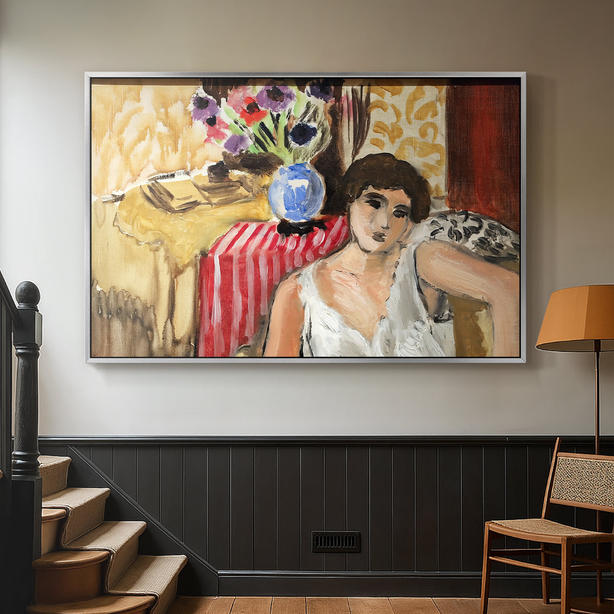 Woman Seated in an Armchair, c. 1920 - Floater Framed Canvas Print
