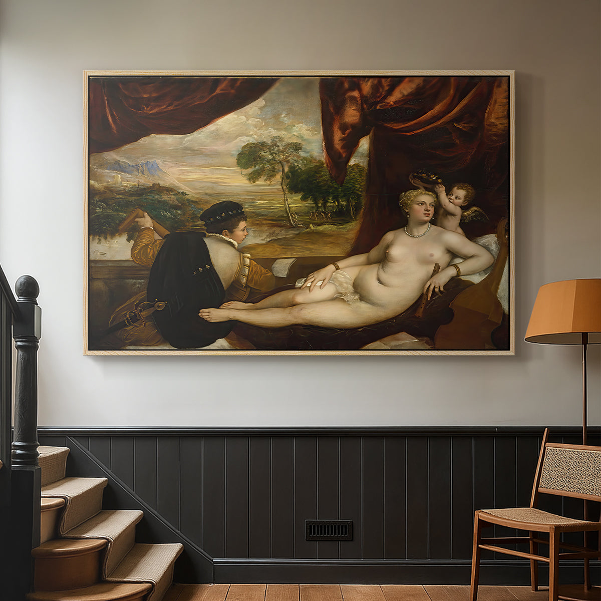 Venus and the Lute Player, c. 1565-1570 - Floater Framed Canvas Print