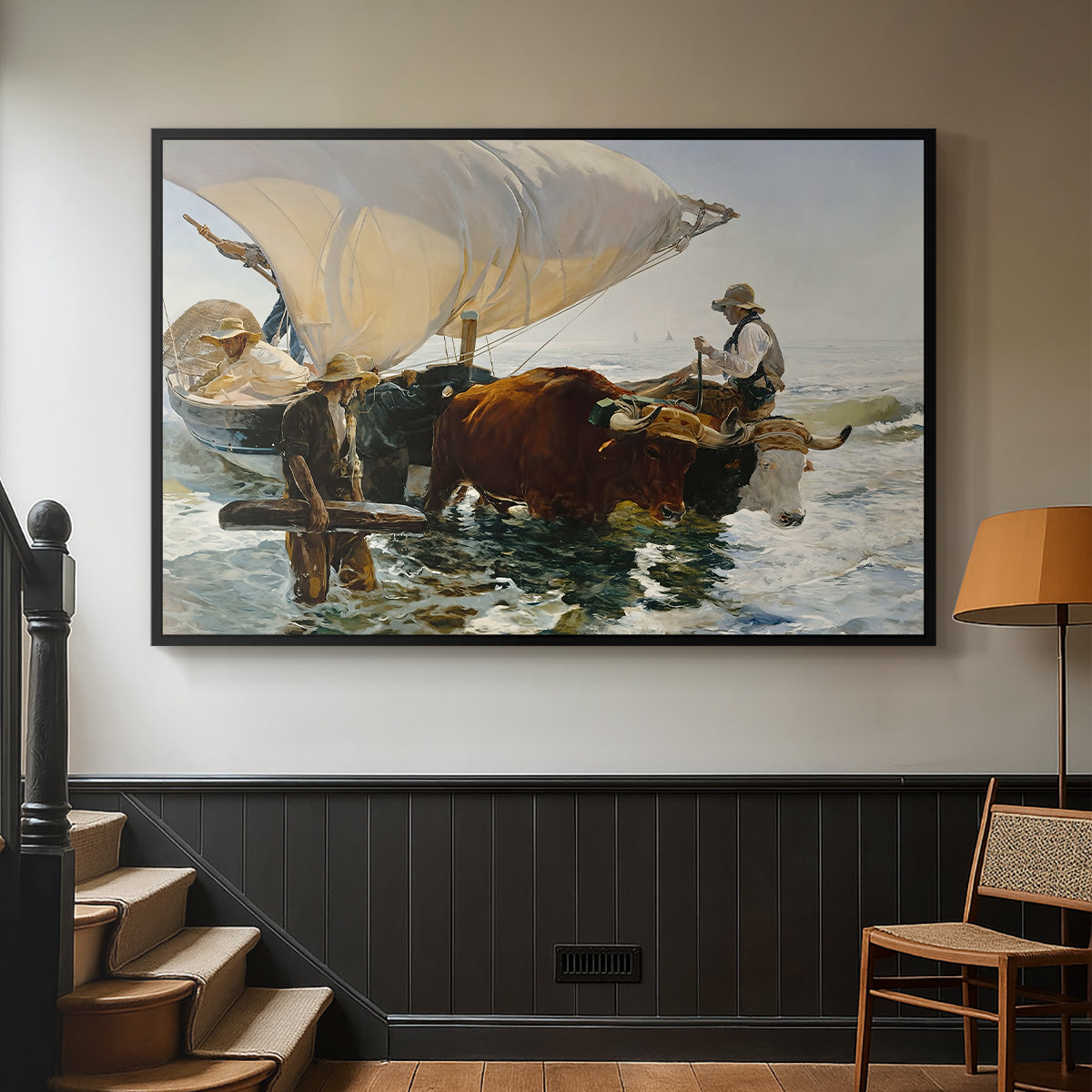 The Return from Fishing: Hauling the Boat, 1894 - Floater Framed Canvas Print