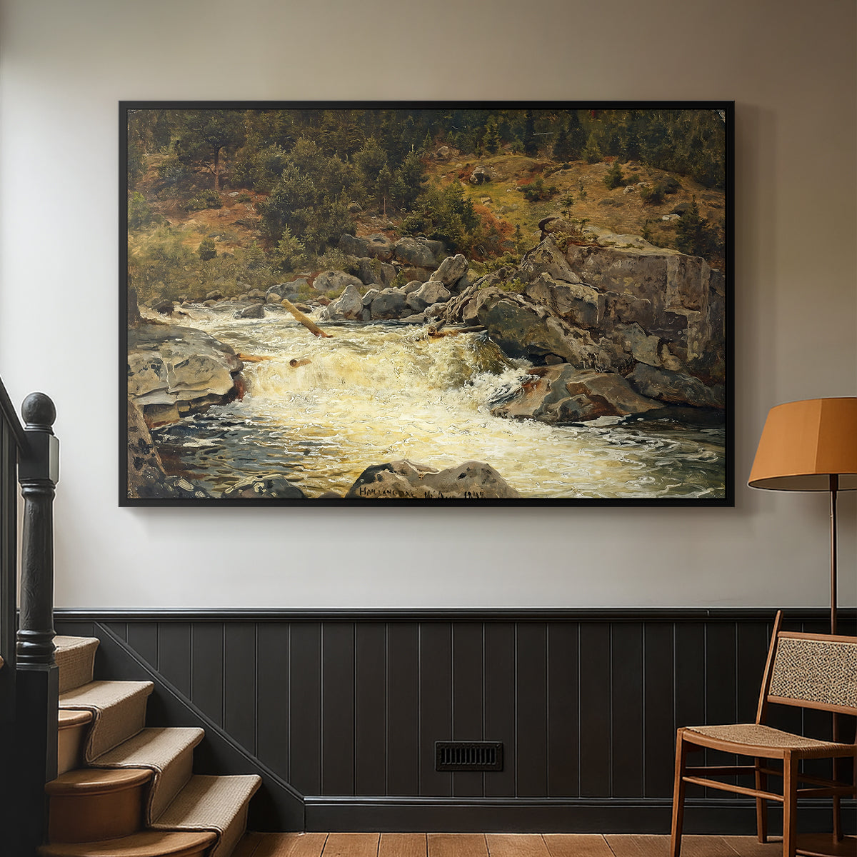 Waterfall in Hallingdal, 1848 - Floater Framed Canvas Print
