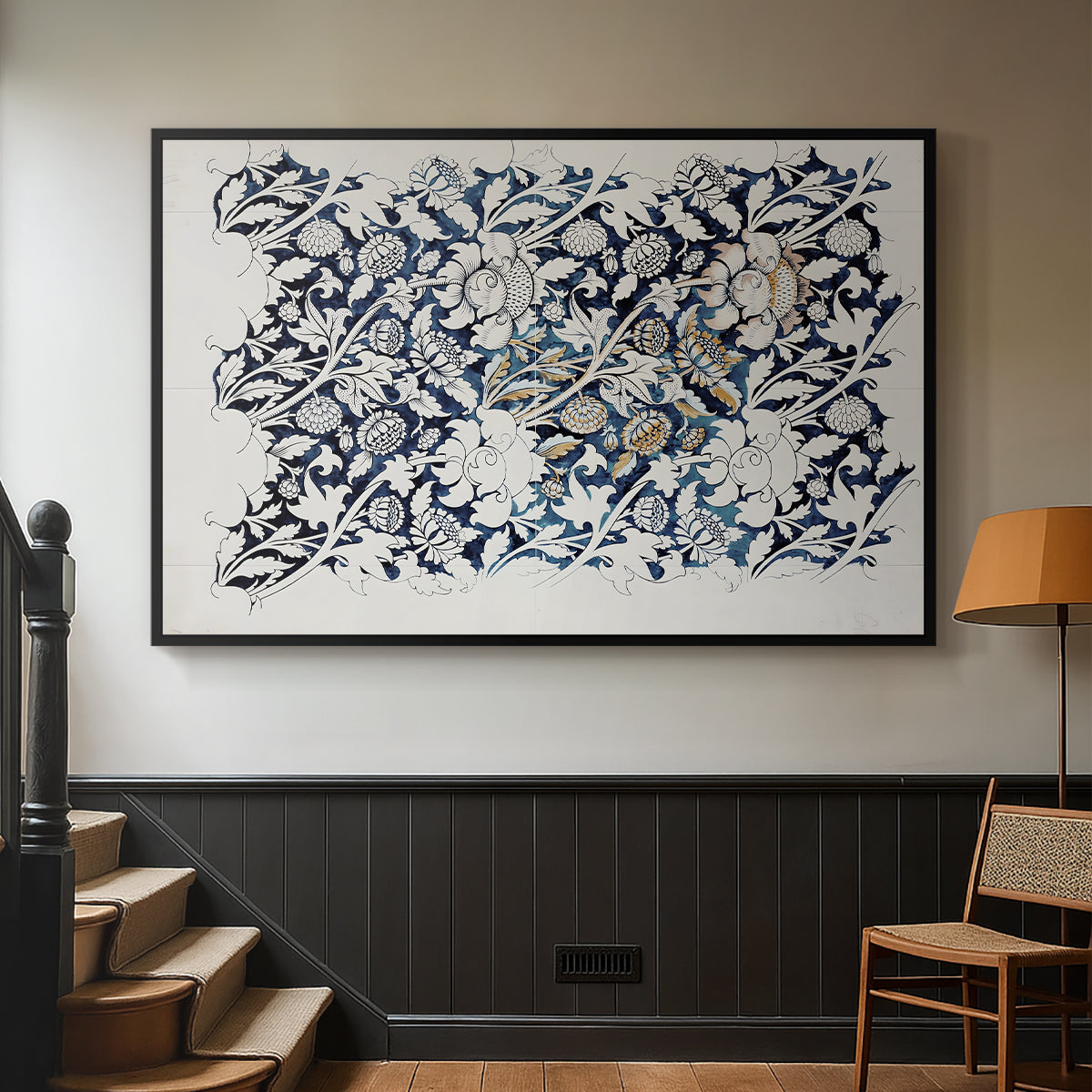 Watercolour for Printed Fabric Design: Wey, c. 1882-1883 - Floater Framed Canvas Print