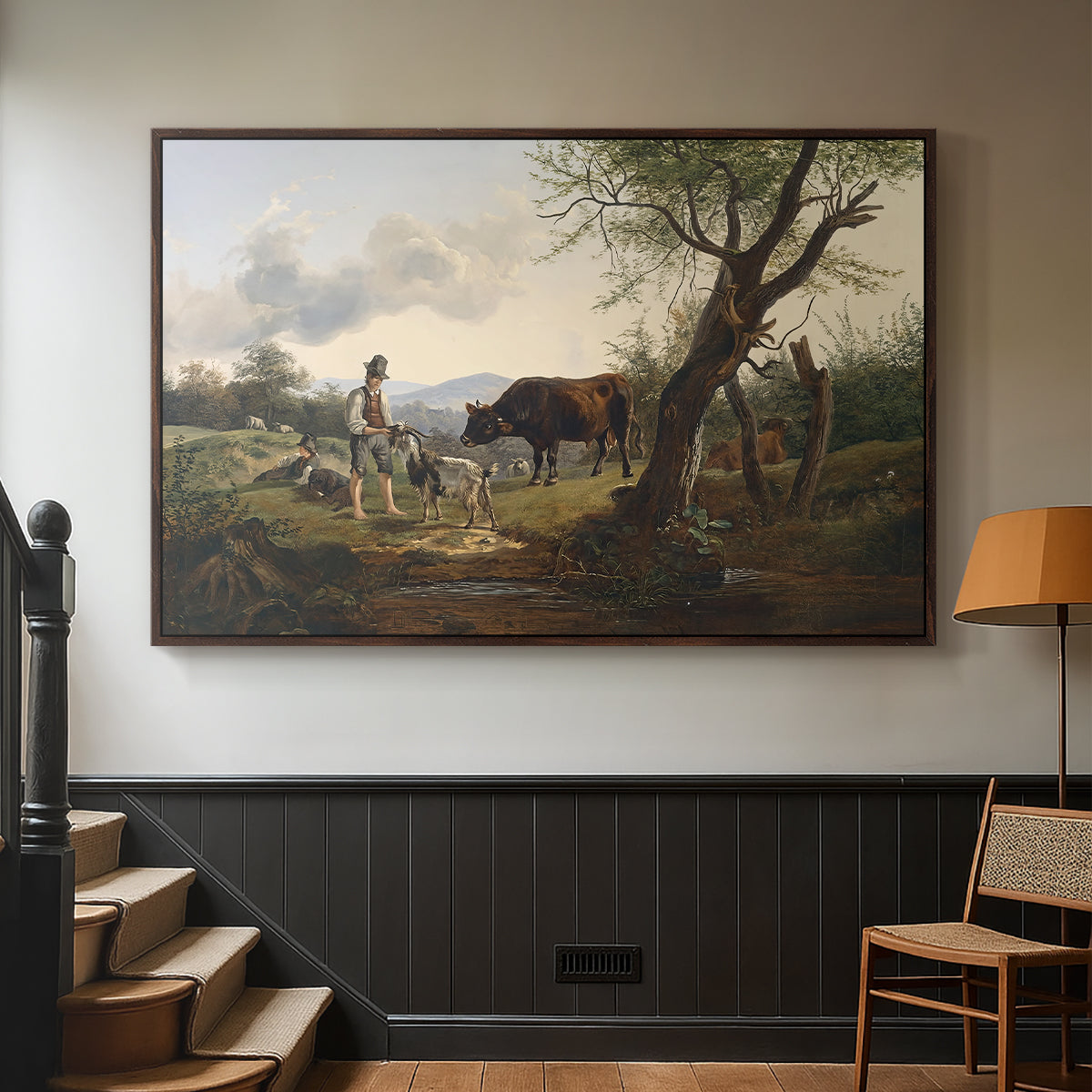 Shepherd with Billy Goat, c. 1830 - Floater Framed Canvas Print