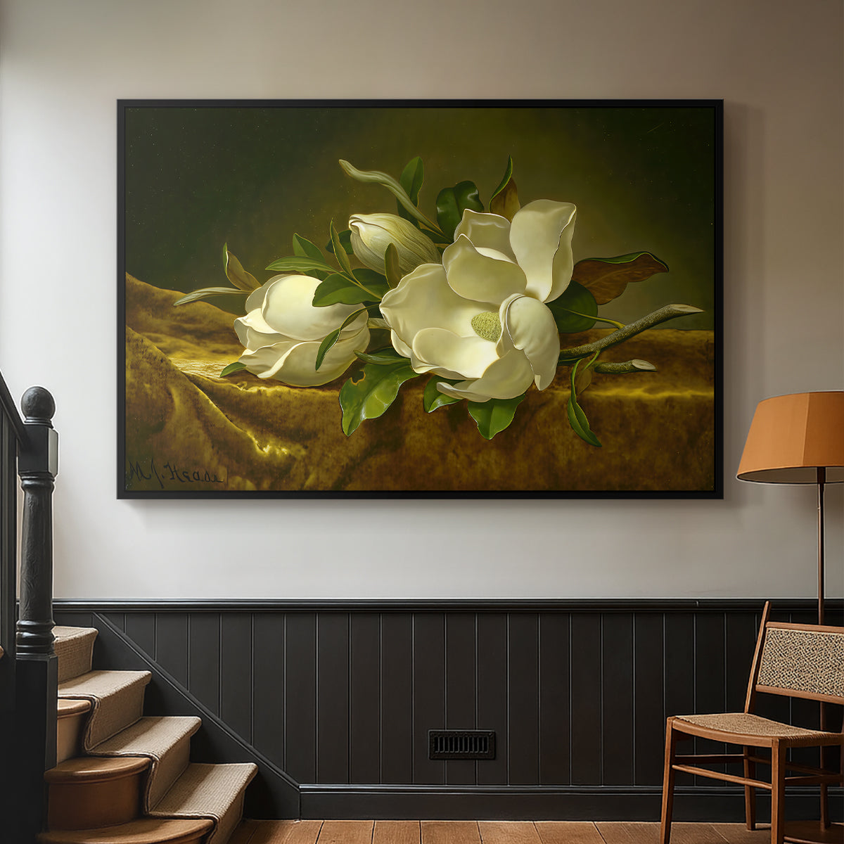 Magnolias on Gold Velvet Cloth, c. 1888-1890 - Floater Framed Canvas Print