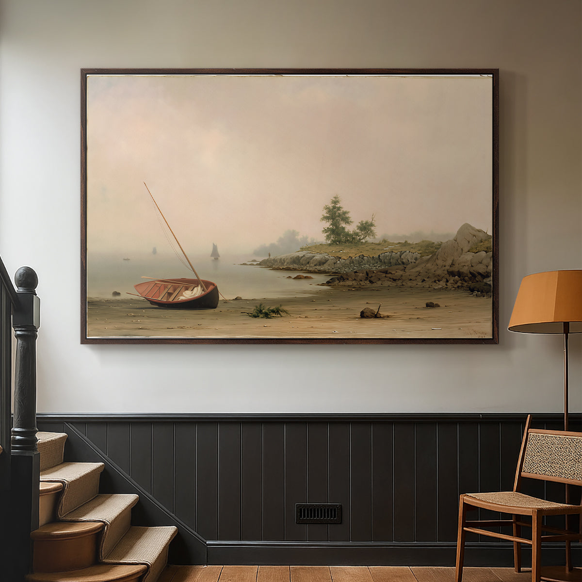 The Stranded Boat, 1863 - Floater Framed Canvas Print