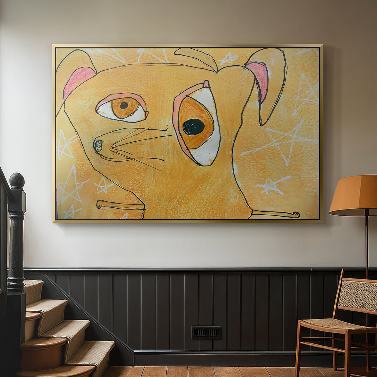 Cubist Dog with Stars (Student Art) - Floater Framed Canvas Print