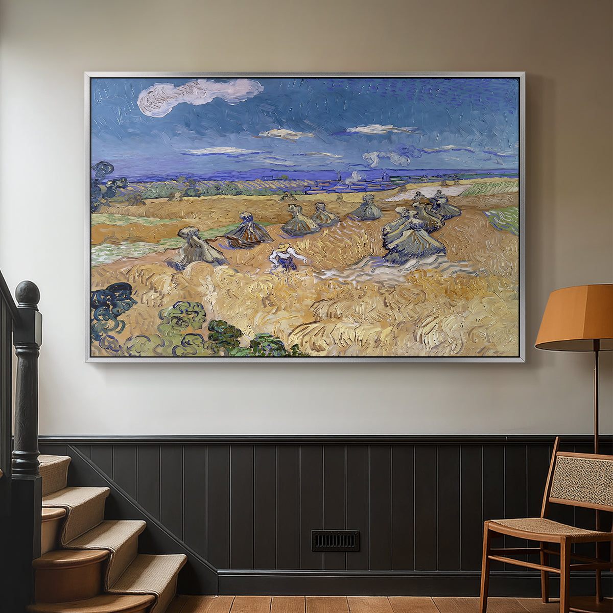 Wheat Field with Reaper, Auvers, 1888 - Floater Framed Canvas Print