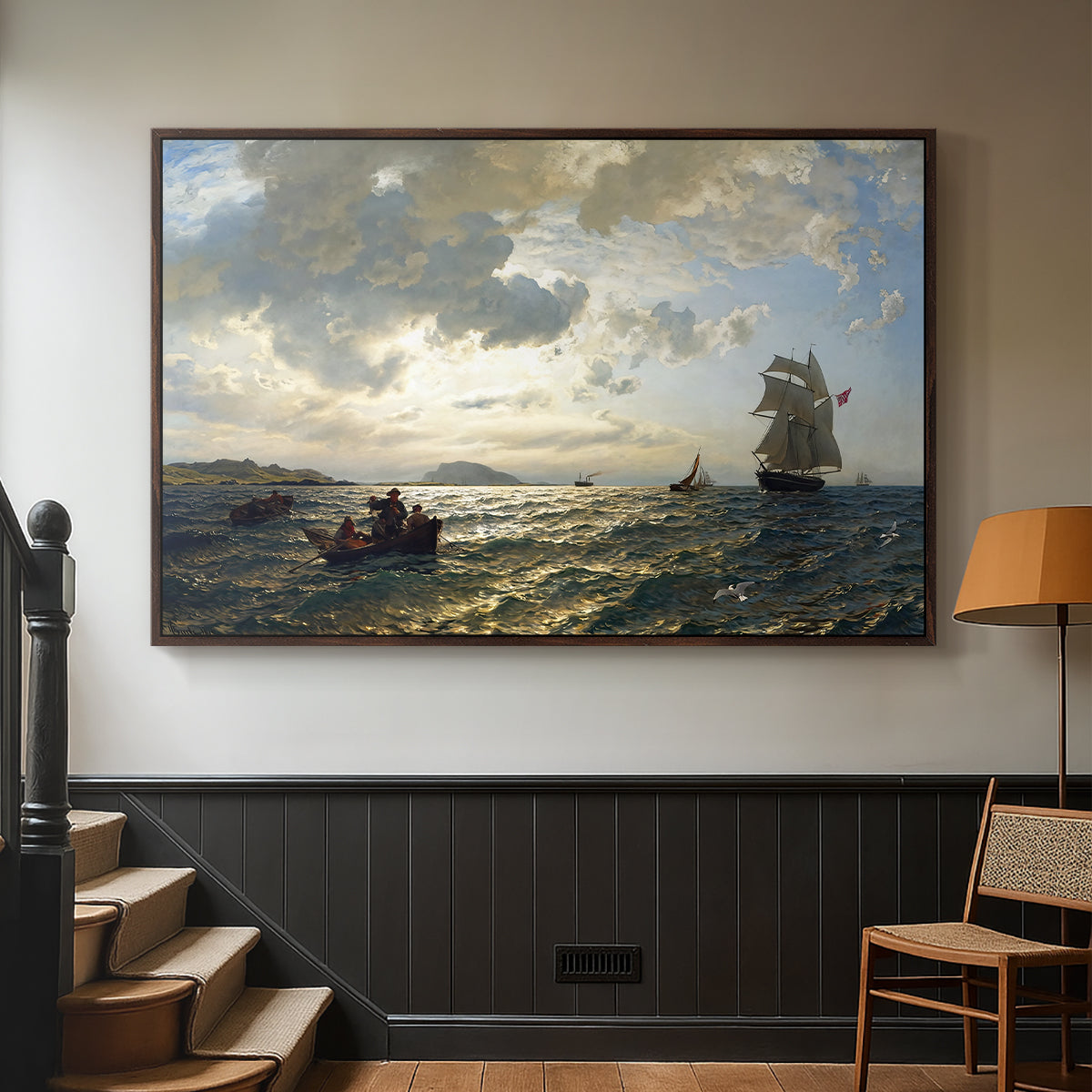 Fresh Breeze on the Norwegian Coast, 1876 - Floater Framed Canvas Print