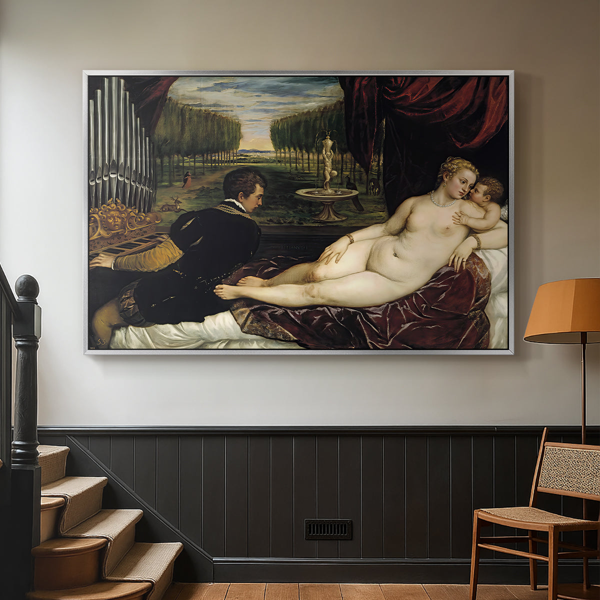 Venus with an Organist and Cupid, c. 1555 - Floater Framed Canvas Print