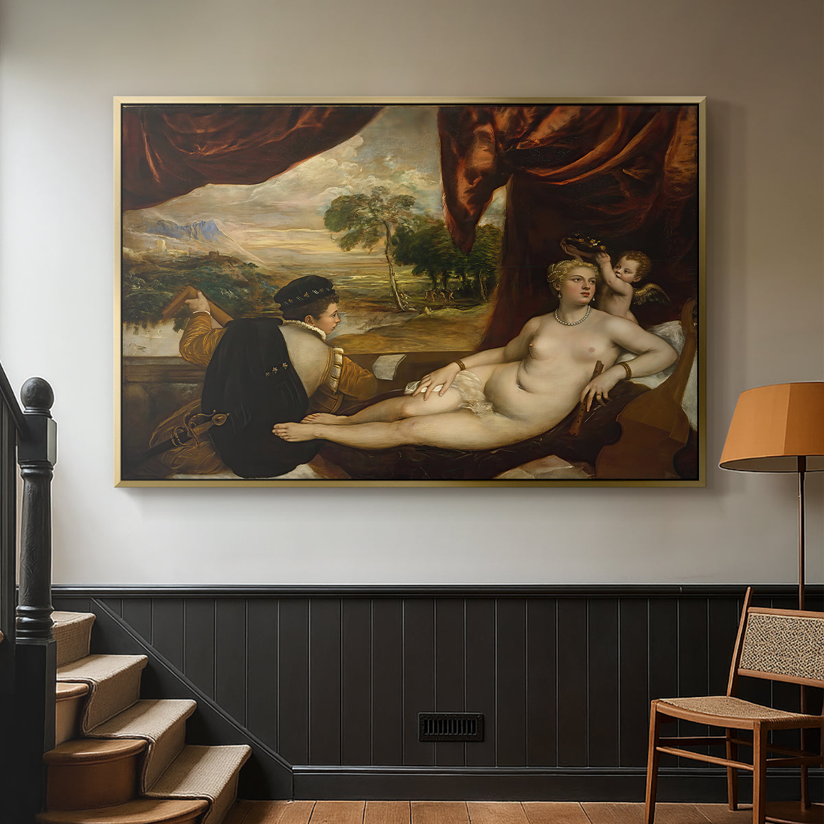 Venus and the Lute Player, c. 1565-1570 - Floater Framed Canvas Print
