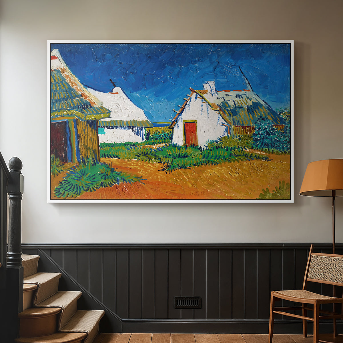 Three White Cottages at Saintes-Maries, 1888 - Floater Framed Canvas Print