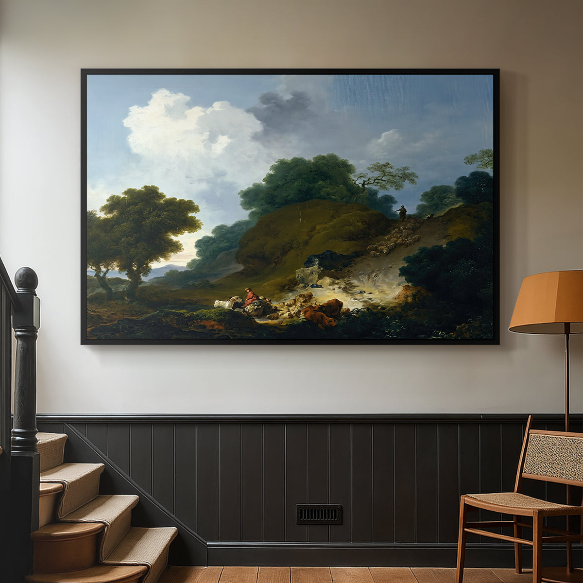 Landscape with Shepherds and Flock of Sheep, c. 1763-1765 - Floater Framed Canvas Print