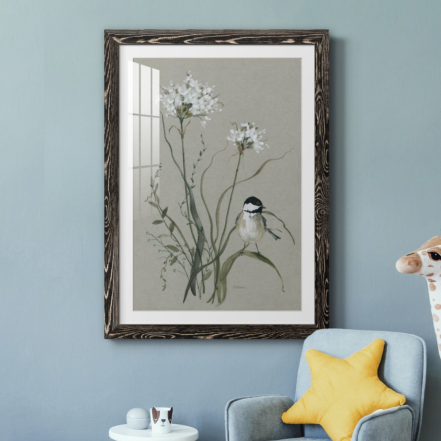 Bouquet of Grace Bird II - Premium Framed Print - Distressed Barnwood Frame - Ready to Hang