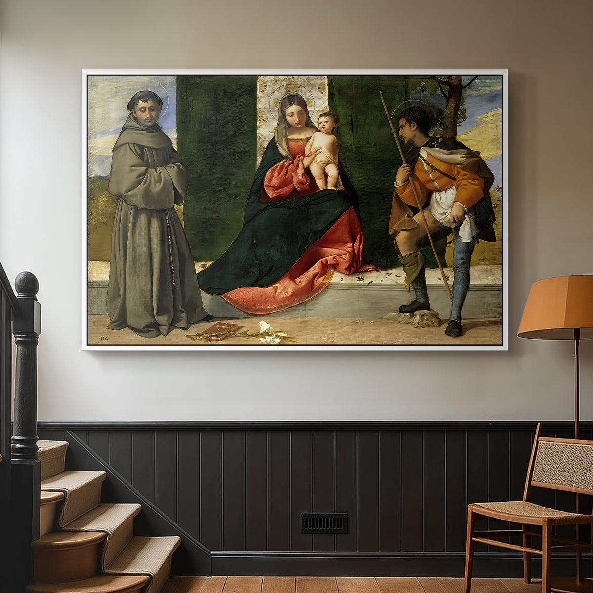 Madonna and Child with Saints Anthony of Padua and Roch, c. 1510 - Floater Framed Canvas Print