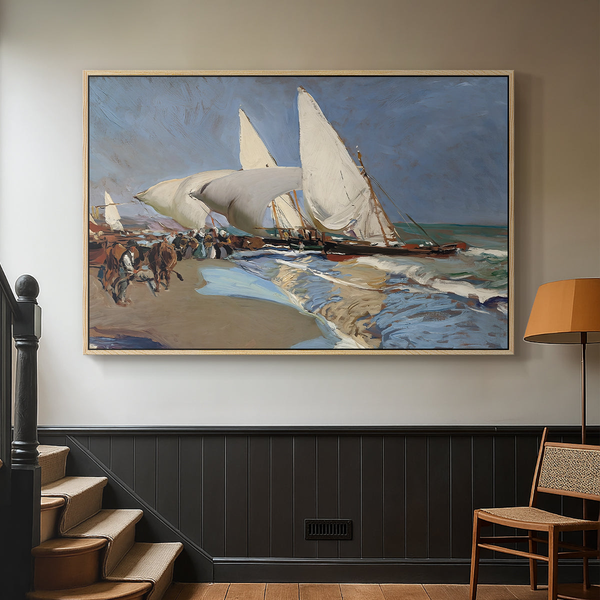 The Beach at Valencia, 1908 - Floater Framed Canvas Print