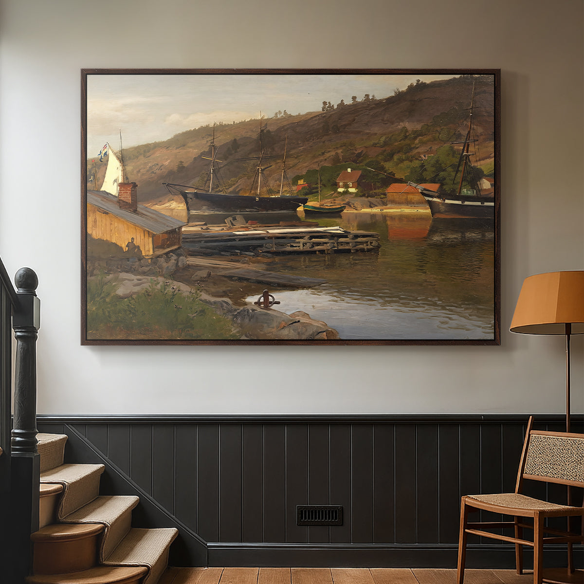 Landingsbrygge Husvik, Drøbak, 1875 - Floater Framed Canvas Print