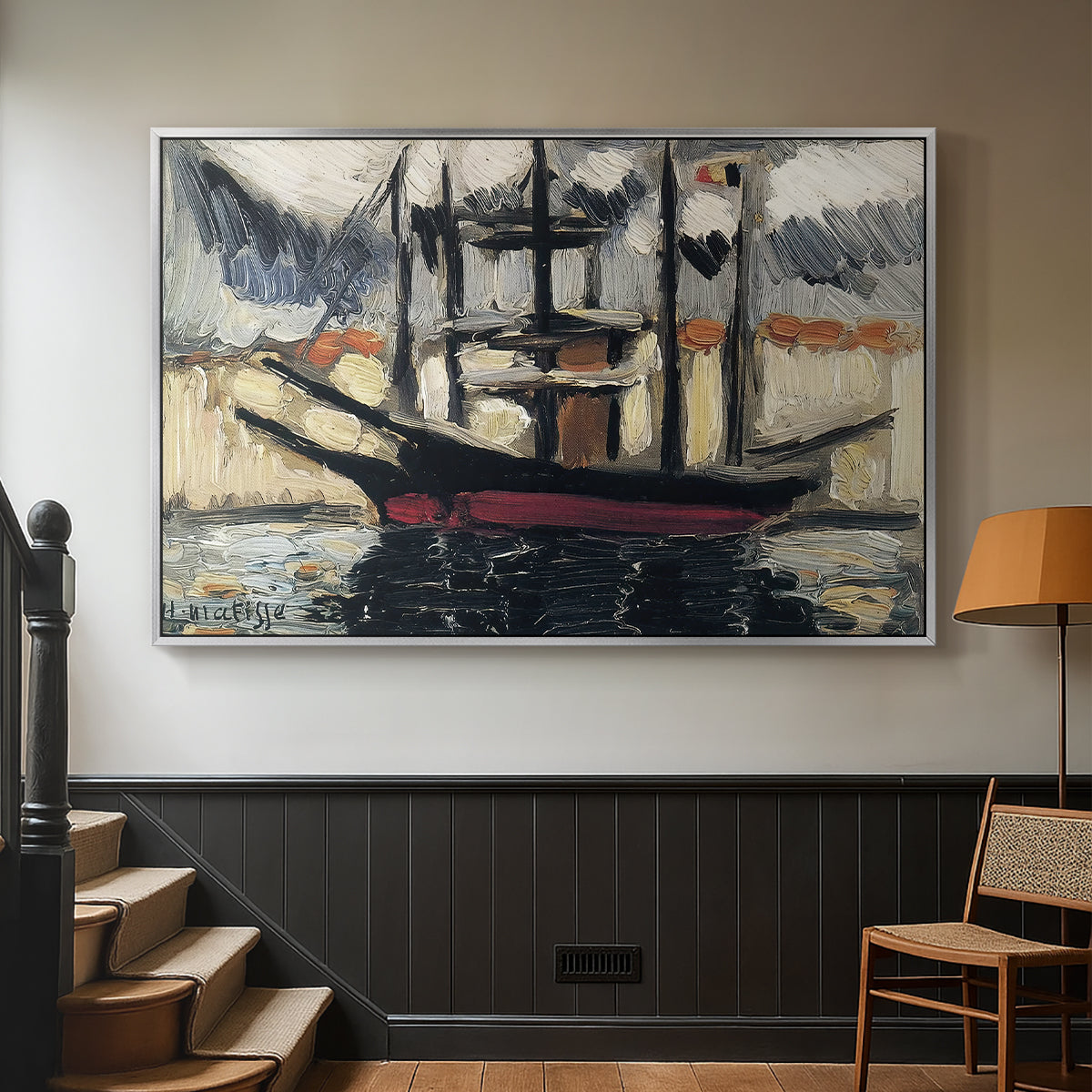 Two Boats Side by Side, Port of Marseilles, c. 1916 - Floater Framed Canvas Print